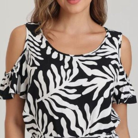 89th & Madison | NEW Women's Black & White Linen Blend Cold Shoulder Blouse - M - Picture 1 of 12